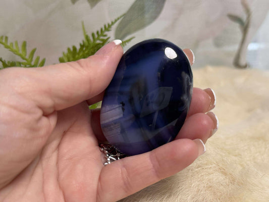 Blue Flower Agate Palm Stone - Opt 14