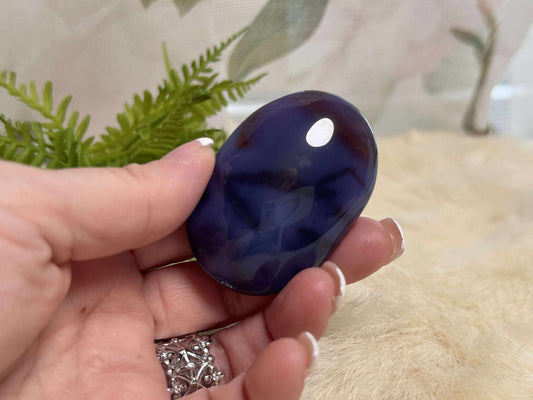 Blue Flower Agate Palm Stone - Opt 15