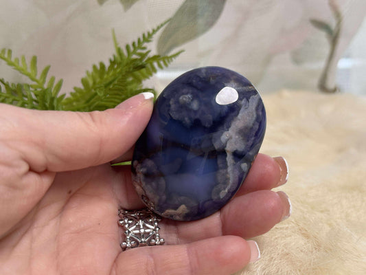 Blue Flower Agate Palm Stone - Opt 16