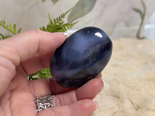 Blue Flower Agate Palm Stone - Opt 17
