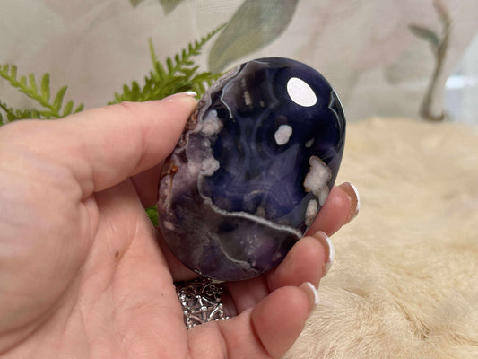 Blue Flower Agate Palm Stone - Opt 18