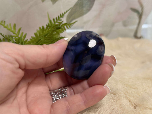 Blue Flower Agate Palm Stone - Opt 21