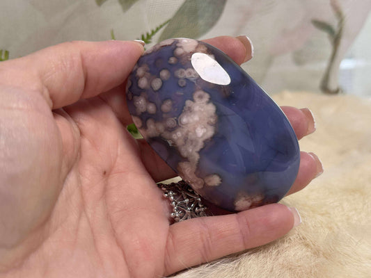 Blue Flower Agate Palm Stone - Opt 9