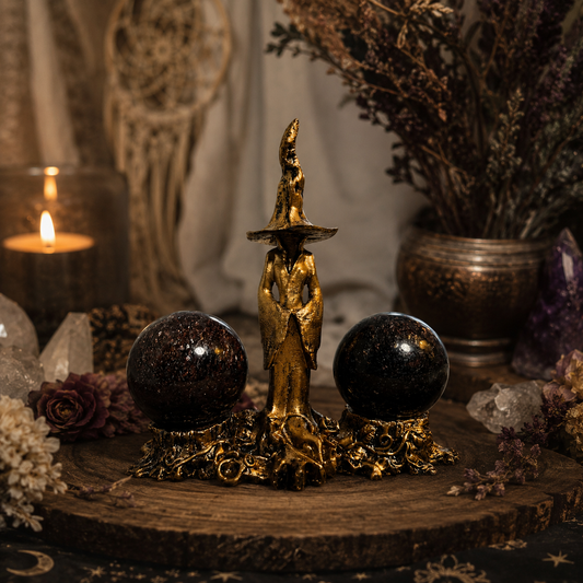 Golden Witch w/ Mica Garnet Spheres