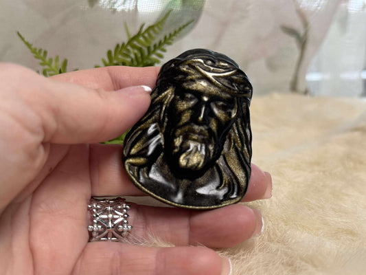 Golden Sheen Obsidian Jesus Face Reflection