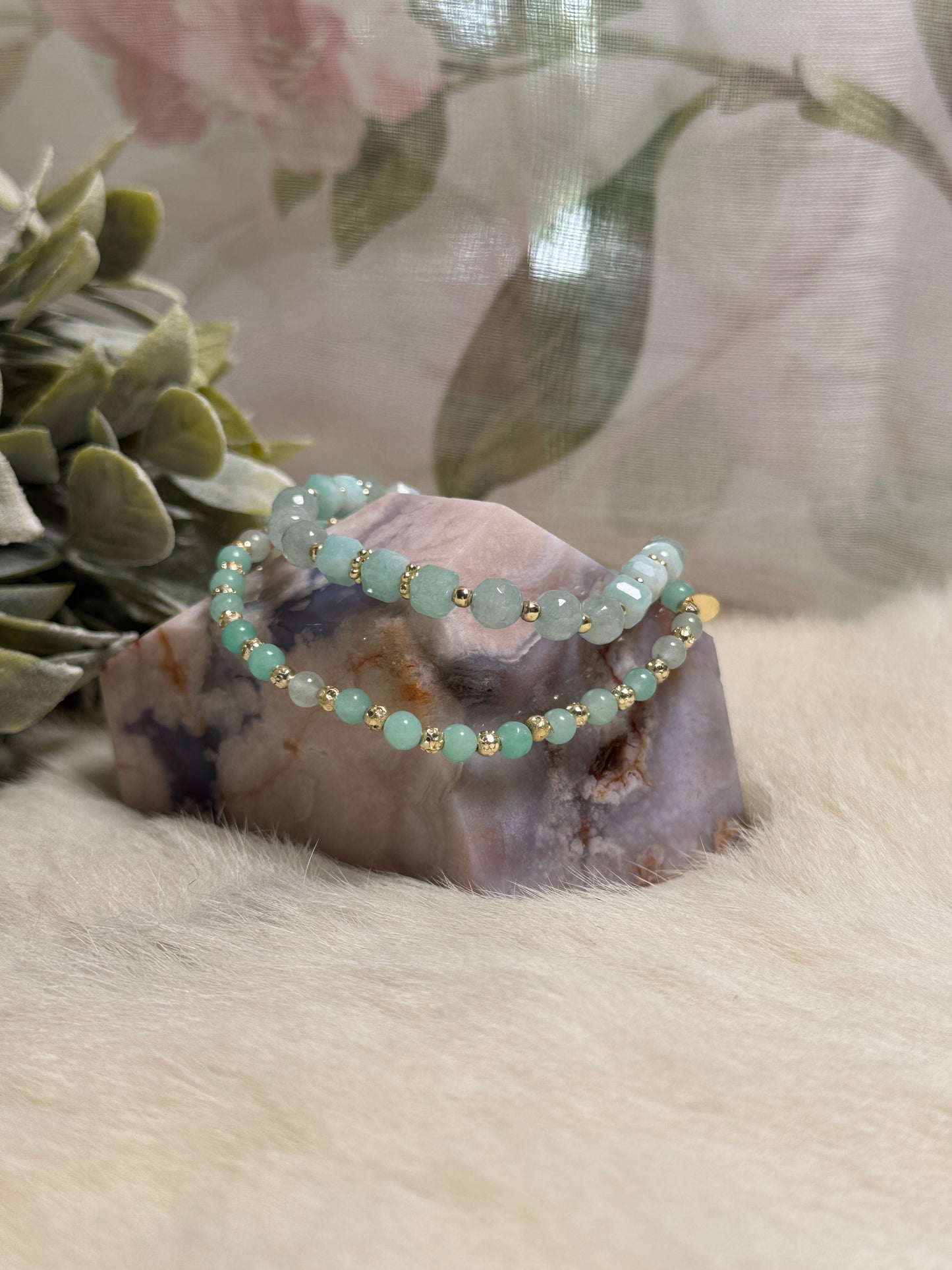 Caribbean Calcite & Aquamarine Double Bead Bracelet
