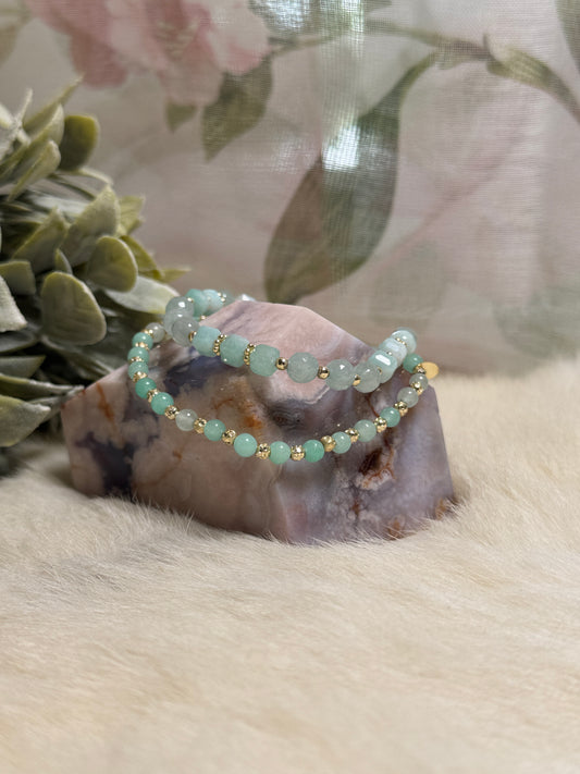 Caribbean Calcite & Aquamarine Double Bead Bracelet