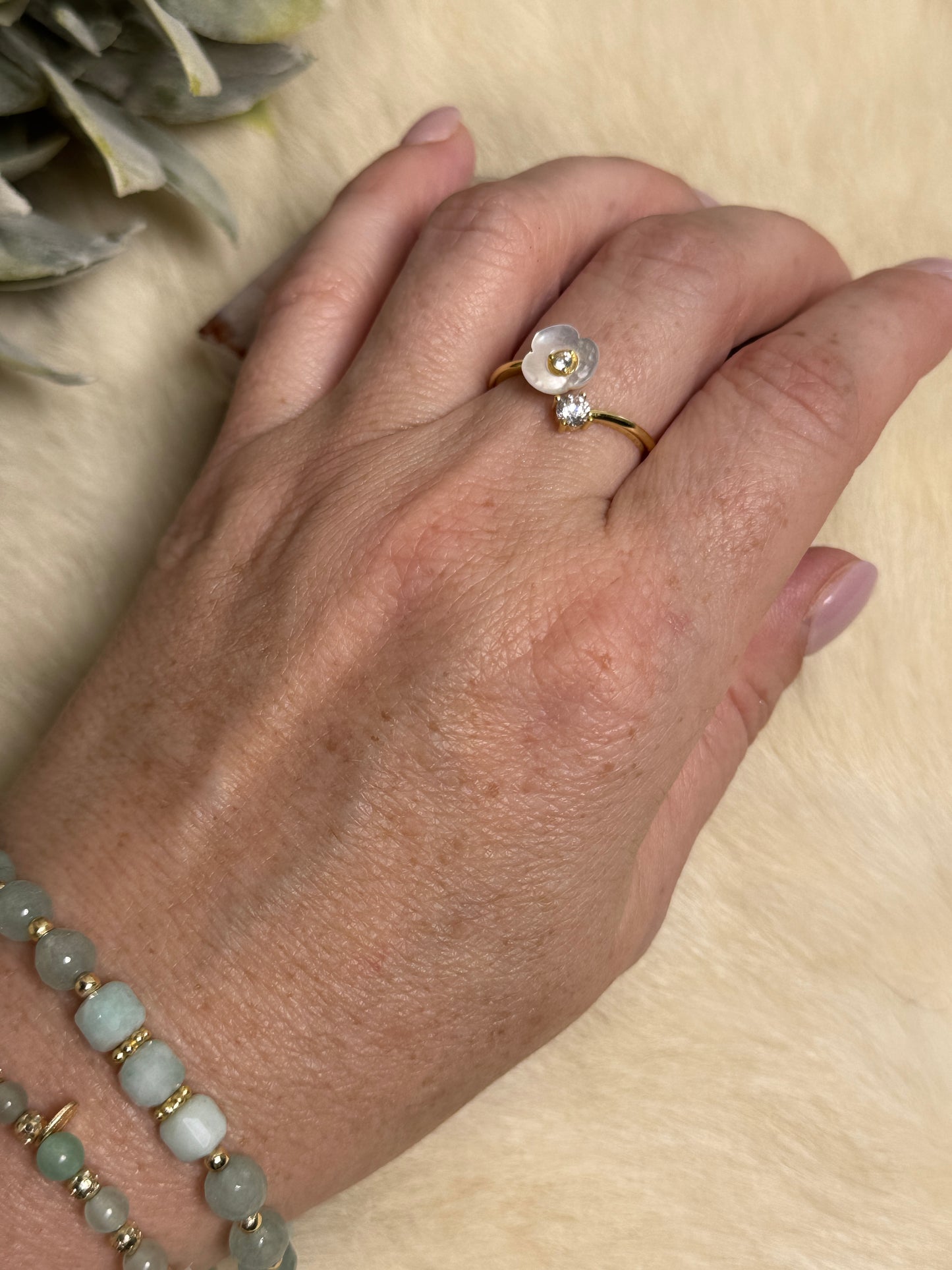 Pearl & Quartz Adjustable Ring