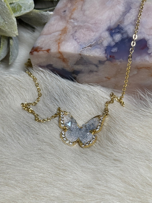 Celestine & Quartz Butterfly Necklace