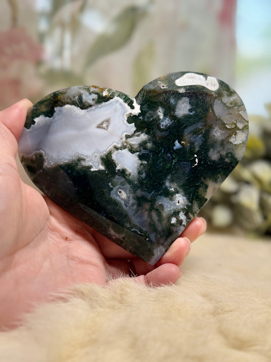 Green Moss Agate Large Heart - Opt 28