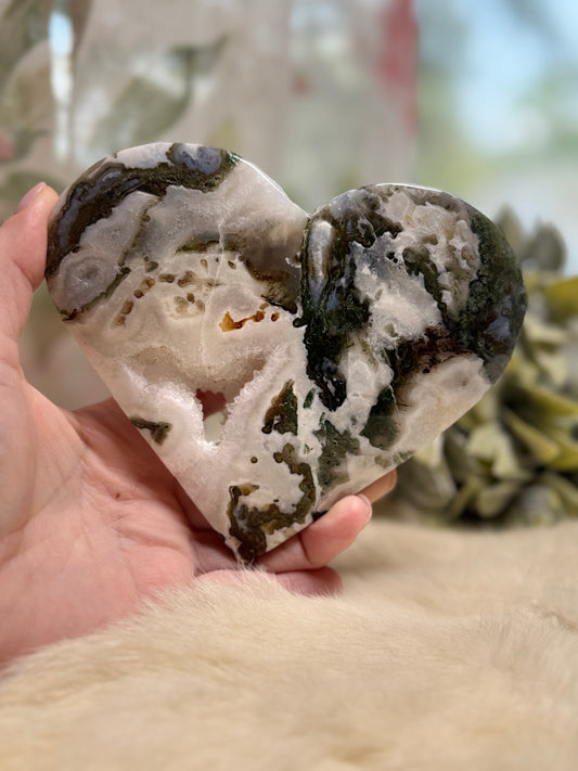 Green Moss Agate Heart - Opt 30