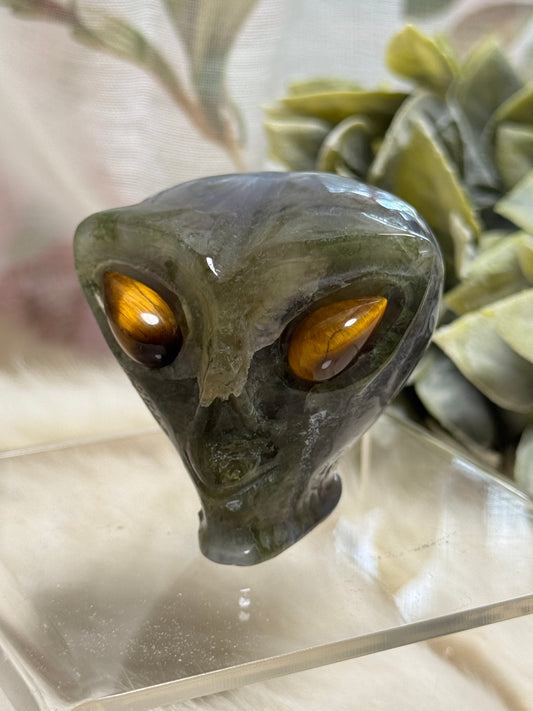 Moss Agate & Ocean Jasper Alien Head - Opt 37