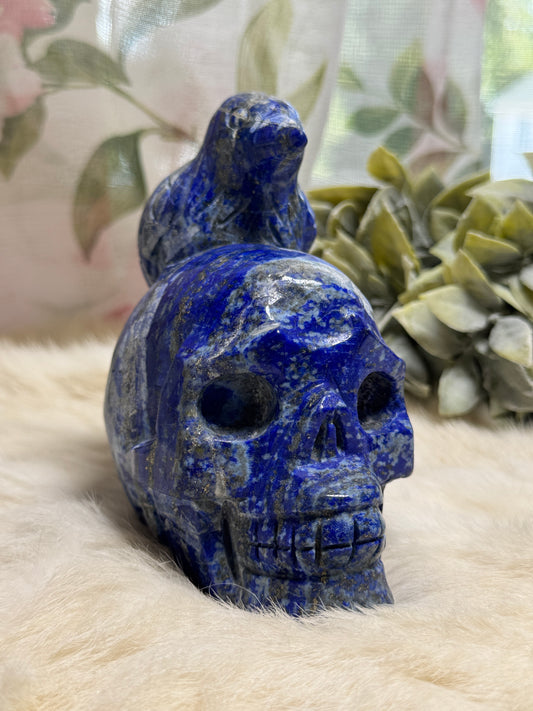 Lapis Luzuili Skull w/ Raven