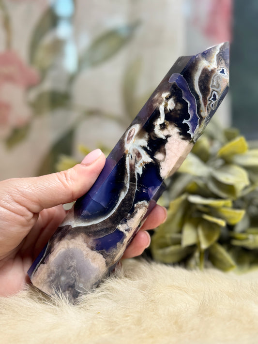 Blue Flower Agate Tower - Large
