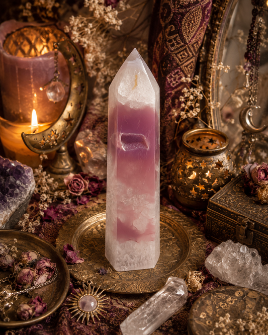 Pink Jelly Agate Druzy Tower