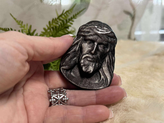 Silver Sheen Obsidian Jesus Face Reflection