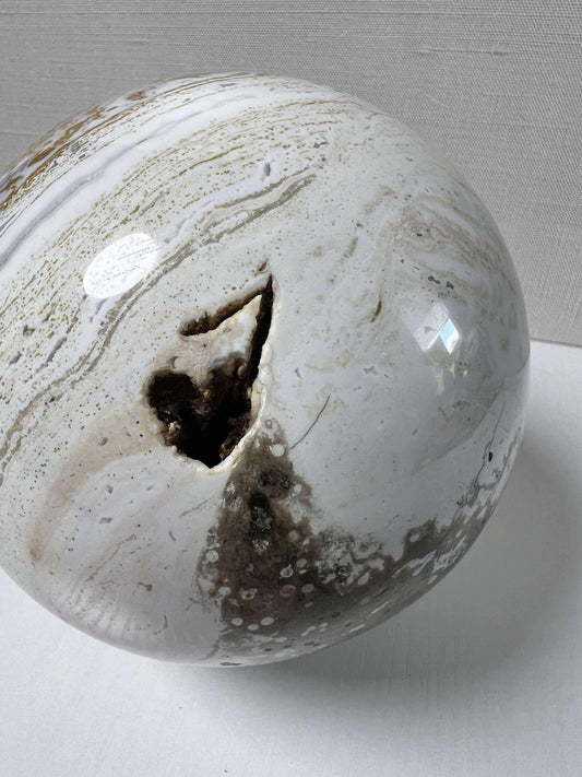 Rare White Ocean Jasper w/ Heart Geode - Large