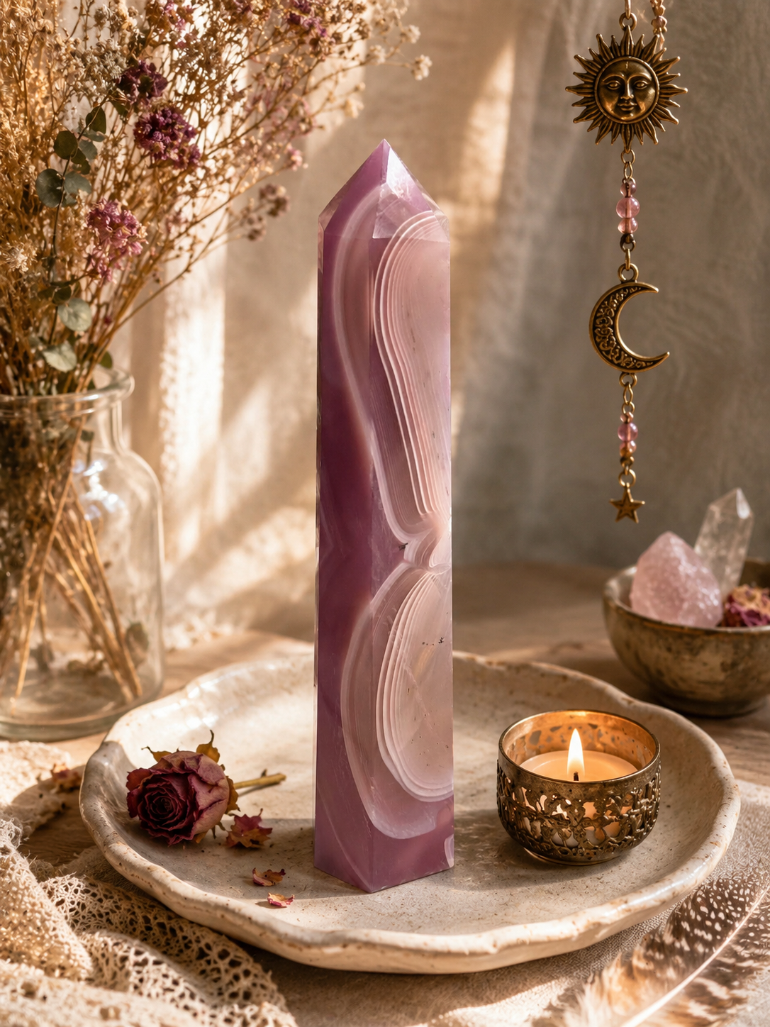 Pink Jelly Banded Agate Tower