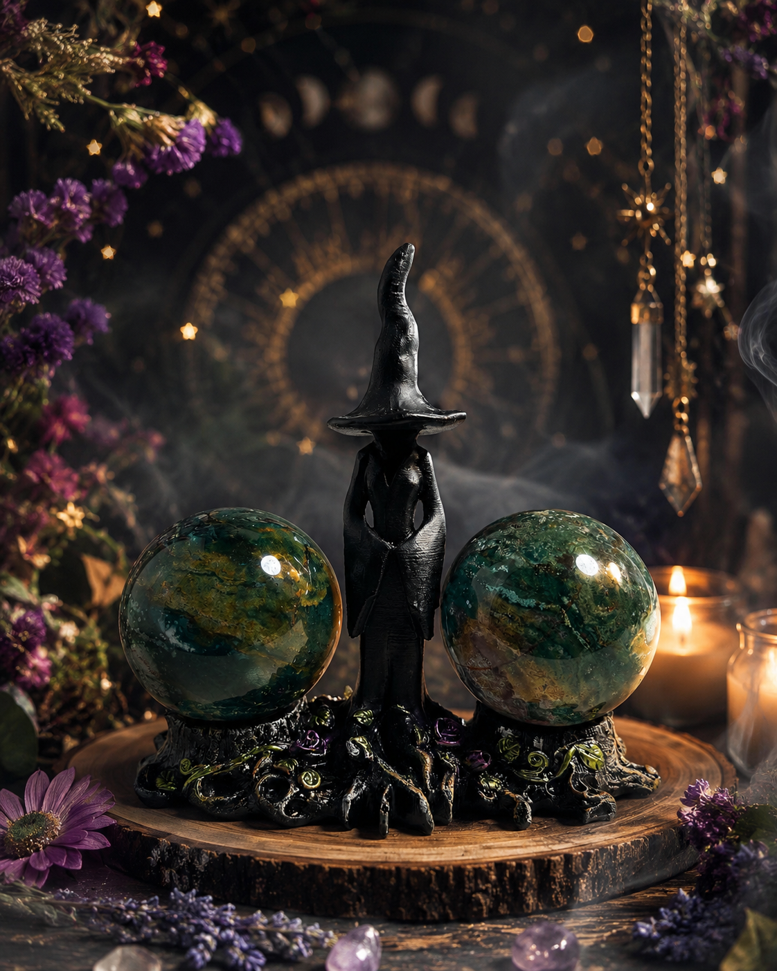Mystical Witch Sphere Holder w/ Ocean Jasper Spheres