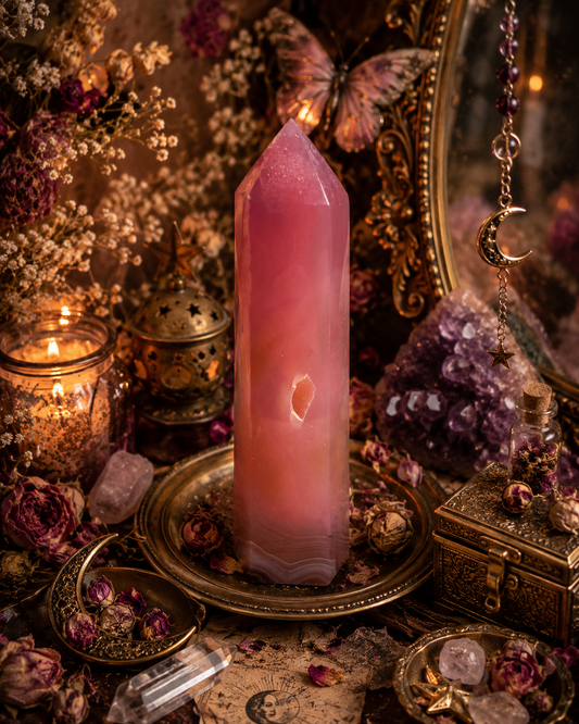 Jelly Pink Agate Druzy Tower