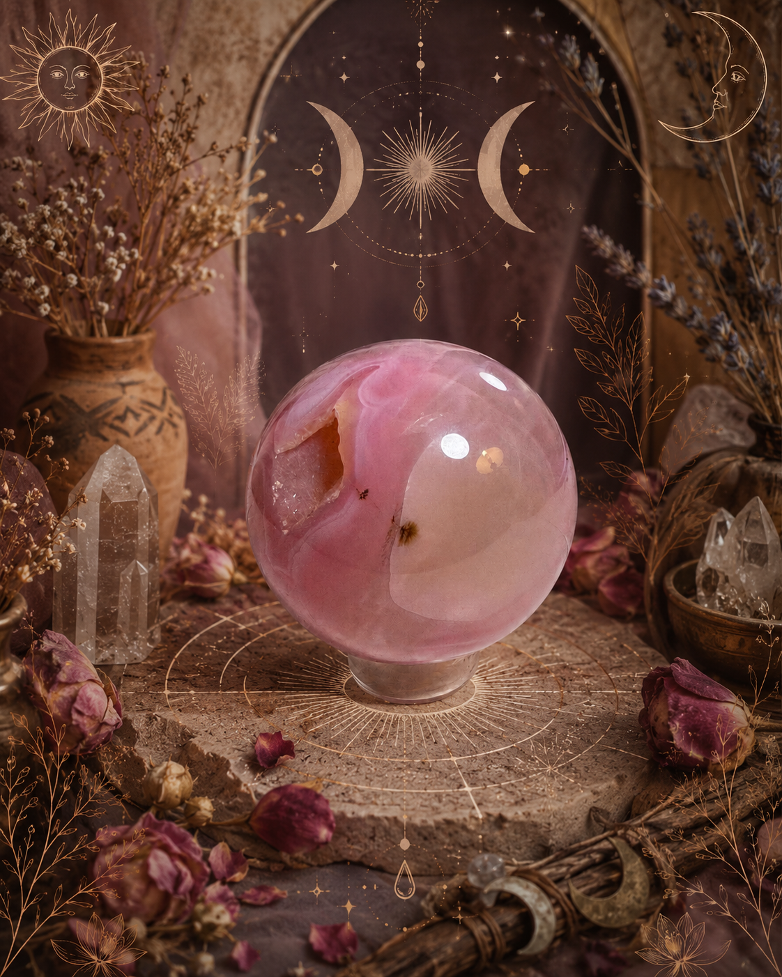 Pink Jelly Agate Druzy Sphere