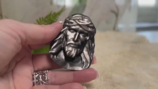 Silver Sheen Obsidian Jesus Face Reflection