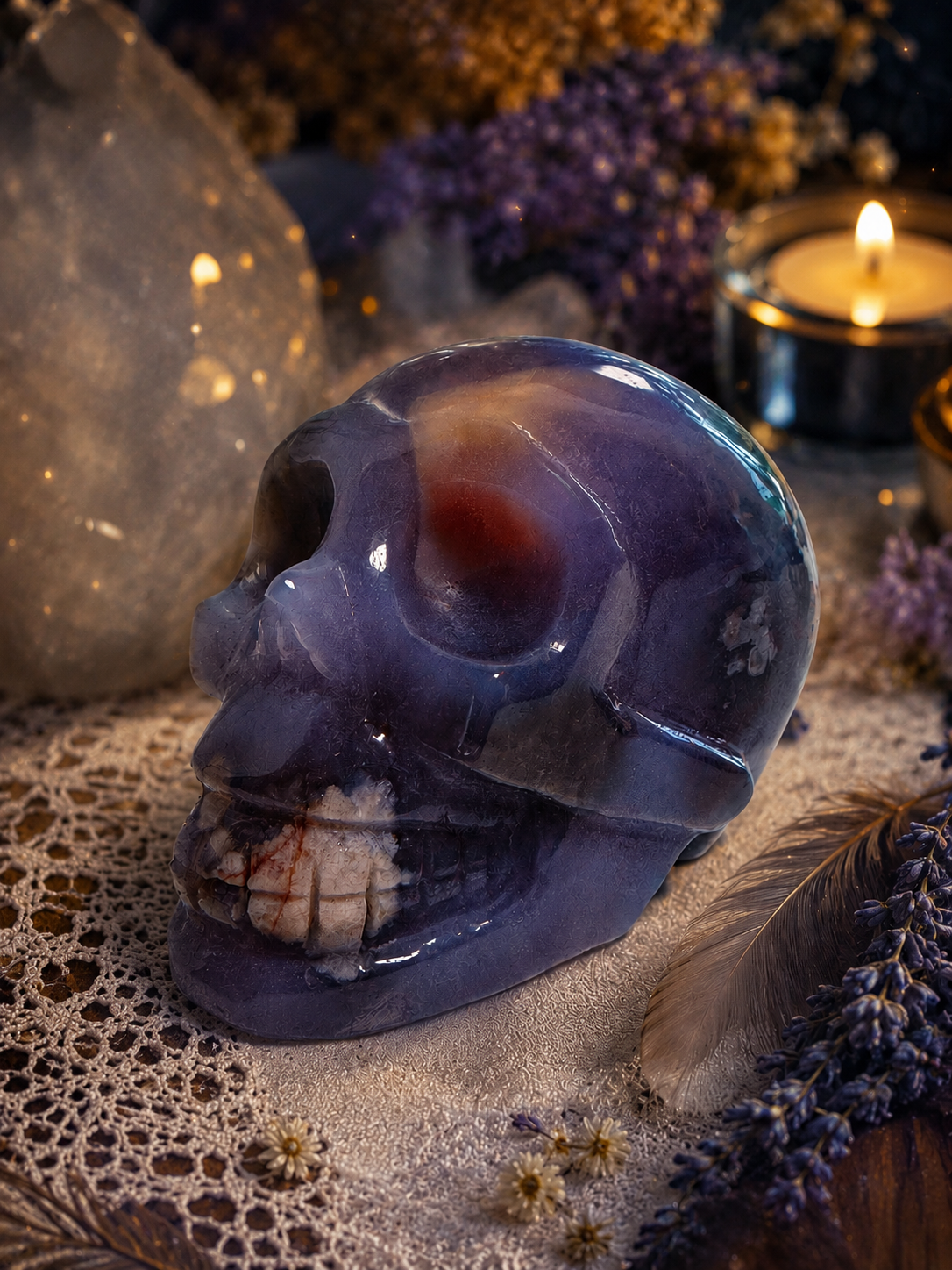Blue Flower Agate Skull