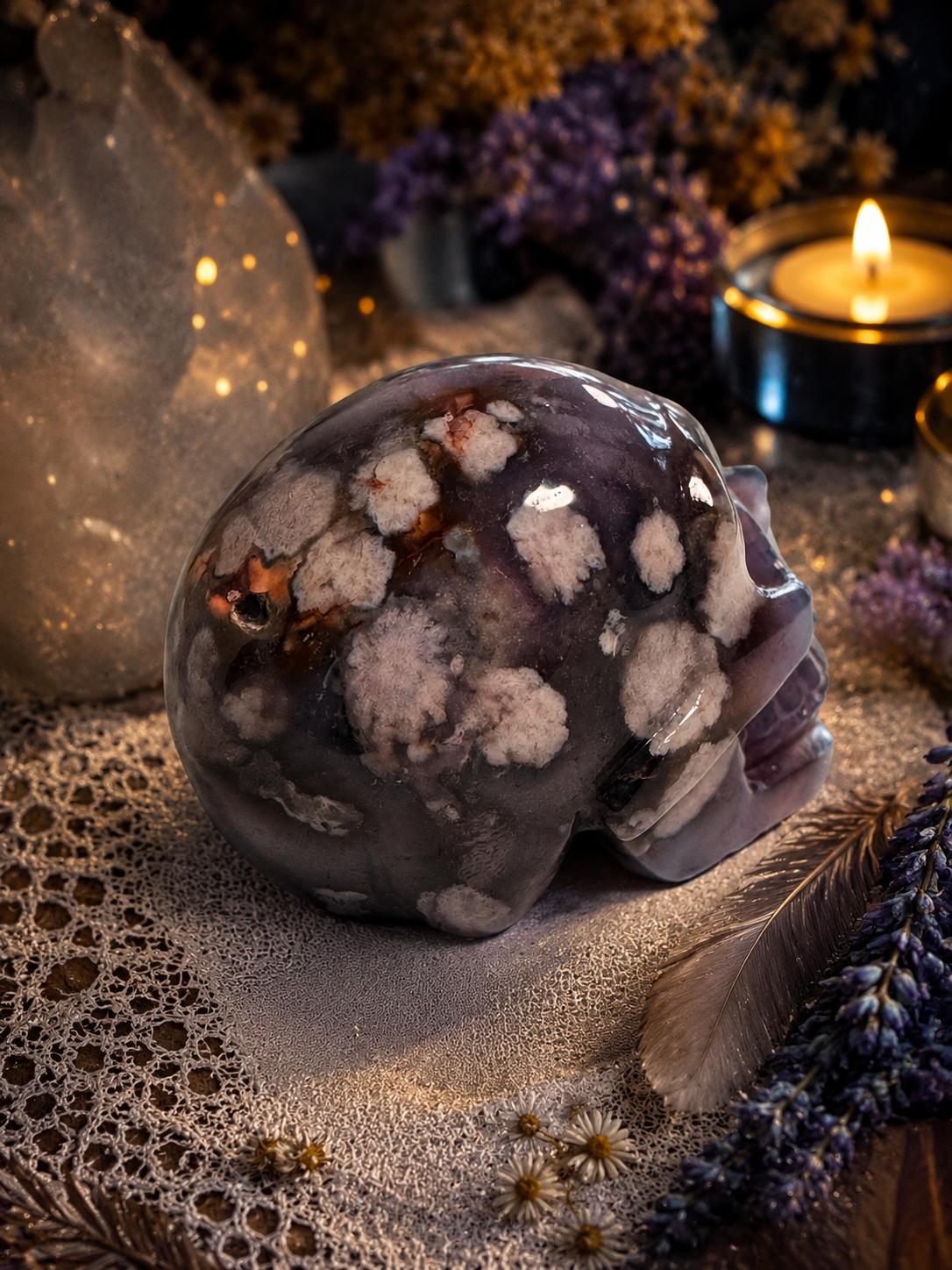 Blue Flower Agate Skull