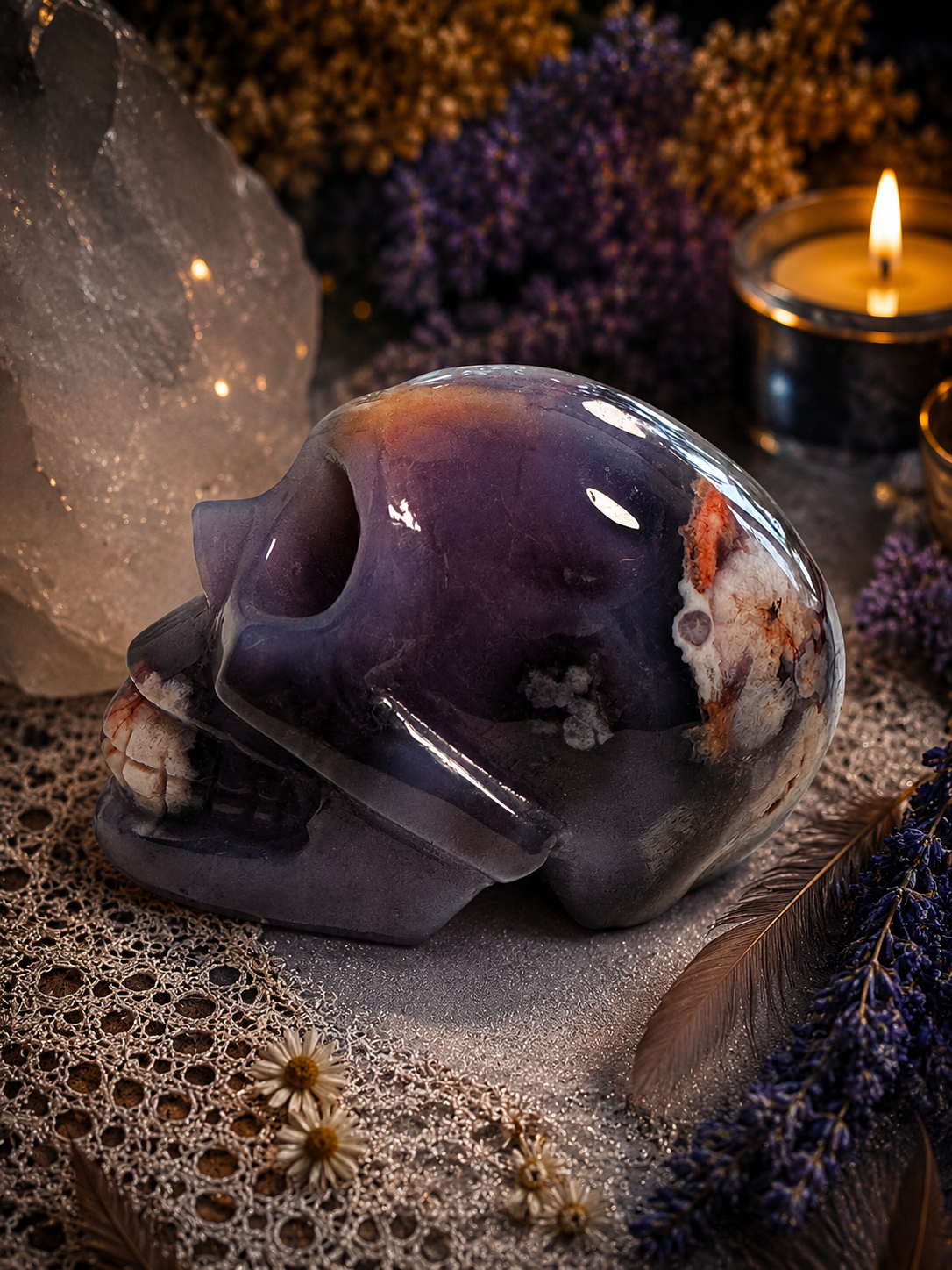 Blue Flower Agate Skull