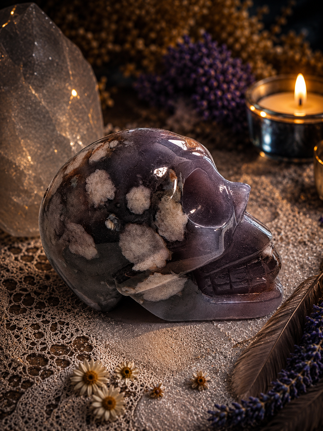 Blue Flower Agate Skull