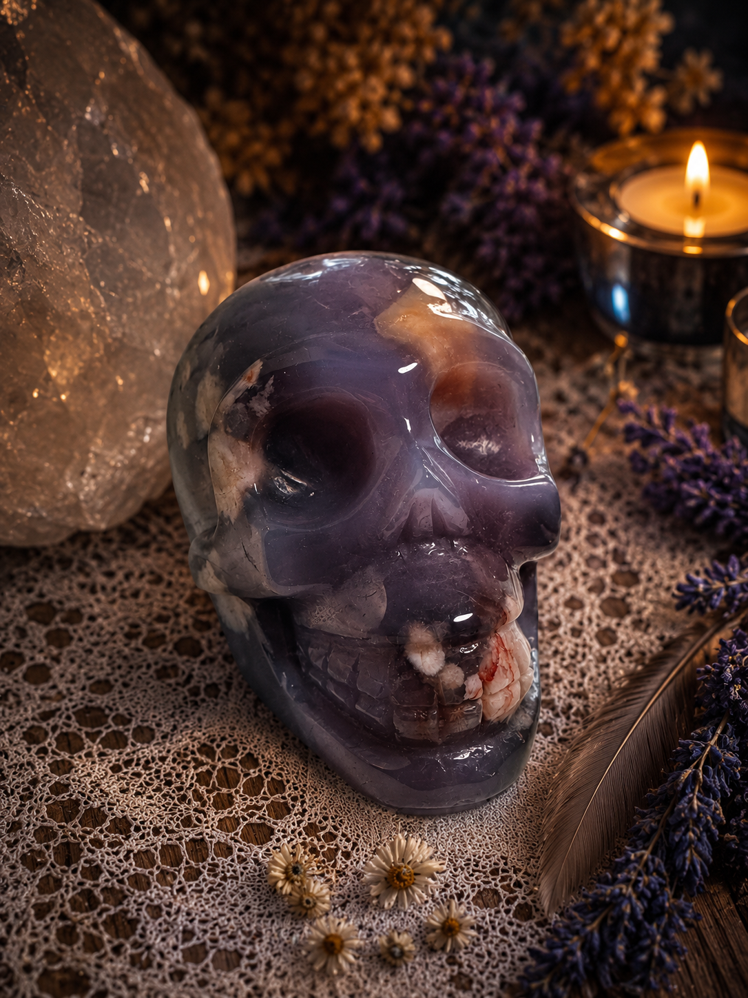 Blue Flower Agate Skull