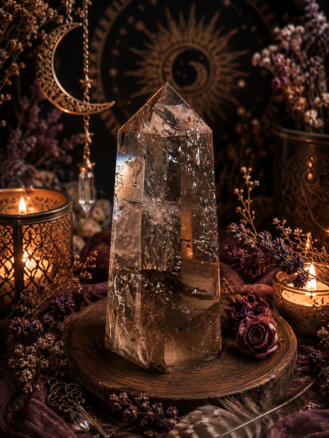 Smoky Quartz Rainbow Flash Tower